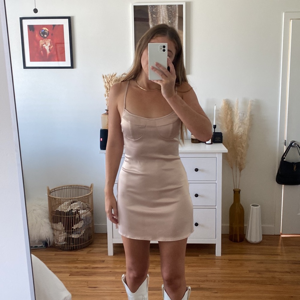 Light pink champagne silk mini dress